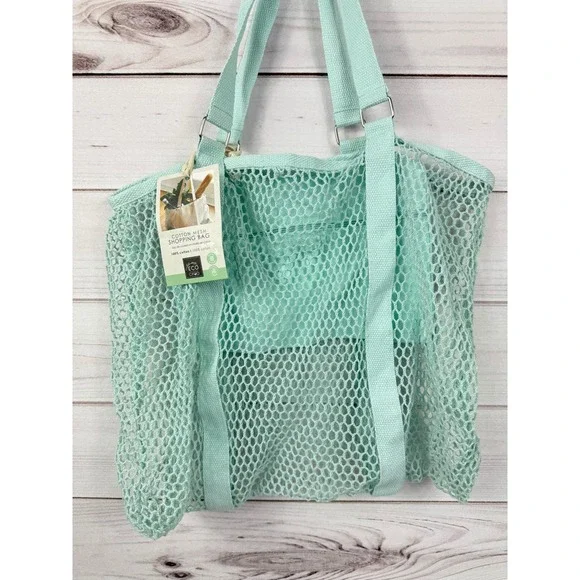 Eco Ciroa Cotton Mesh Shopping Bag Tote Aqua Eco Friendly Reusable NEW - Picture 2 of 6